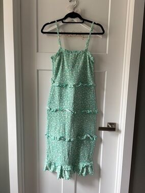 No Boundaries Mint Green Tiered Ruffle Midi Dress WORN ONCE